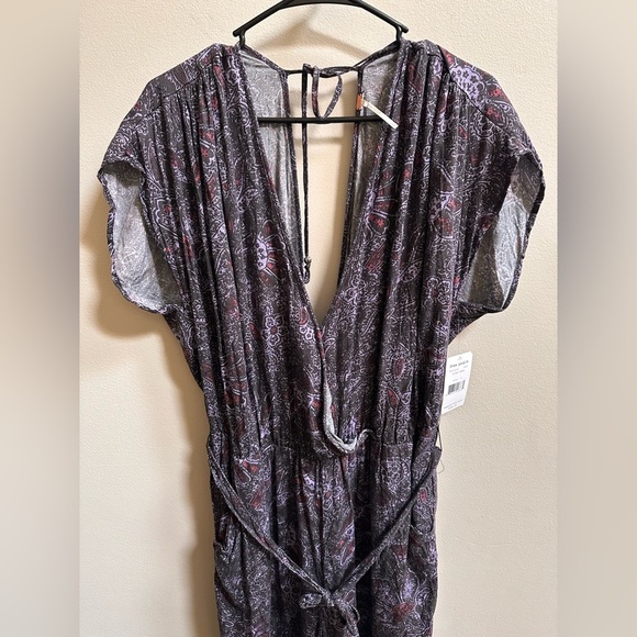 NEW Free People Universal Surplice Jumpsuit Night Combo Purple Paisley Women’s L - Picture 7 of 15